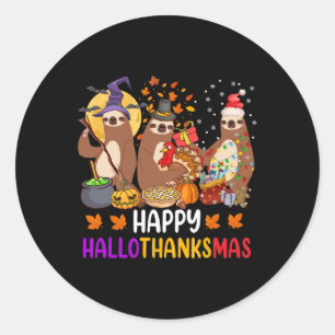 Pegatina Redonda Feliz otoño a los Navidades de Hallothanksmas Slot
