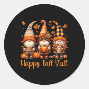 Pegatina Redonda Feliz Otoño Gnome Calabaza Día de Acción de Gracia