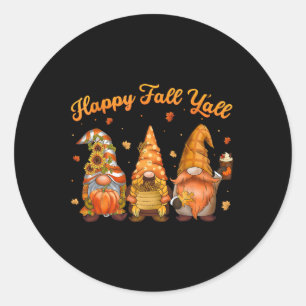 Pegatina Redonda Feliz Otoño Gnome Calabaza Hojas de Otoño Gracias