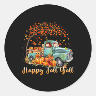 Pegatina Redonda Feliz Otoño Para Todos Camión de Calabaza Árbol de