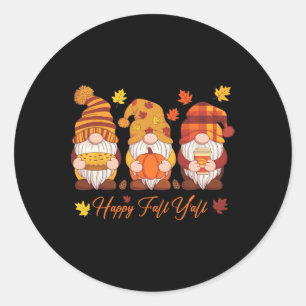 Pegatina Redonda Feliz Otoño Para Todos Gnomos Calabaza Día de Acci
