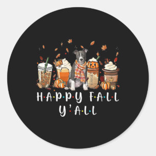 Pegatina Redonda Feliz Otoño Pitbull Perro Café Calabaza Otoño Todo