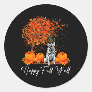 Pegatina Redonda Feliz otoño, todos calabazas de perro de ganado au