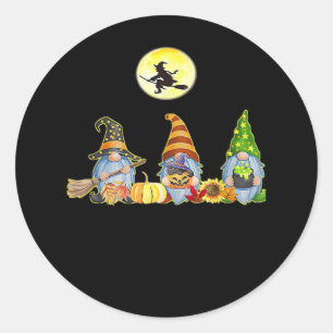 Pegatina Redonda Feliz otoño y todos los dulces Gnomes de Halloween