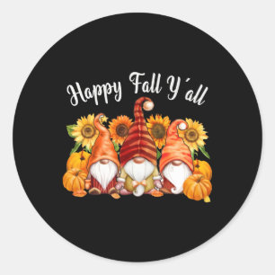 Pegatina Redonda Feliz otoño y todos los gnomos Acción de Gracias