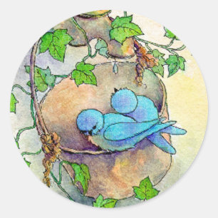 Pegatina Redonda FELIZ PÁJAROS AZULES de SHARON SHARPE