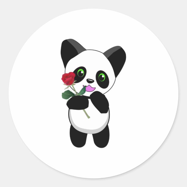 Pegatina Redonda Feliz Panda con un Rosa de amor especial solo para (Anverso)