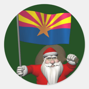 Pegatina Redonda Feliz Papá Noel De Camino A Arizona