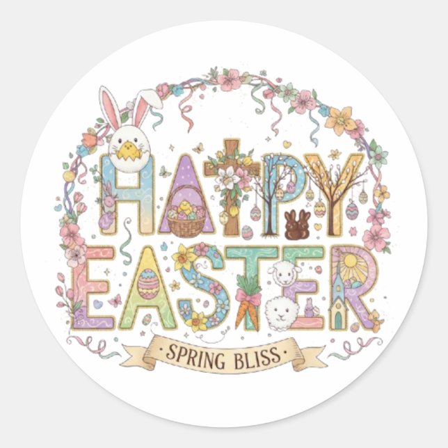PEGATINA REDONDA FELIZ PASCUA (Anverso)