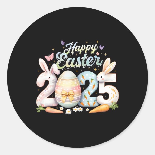 Pegatina Redonda Feliz Pascua 2025 Conejo Conejo Conejo Conejo Face (Anverso)