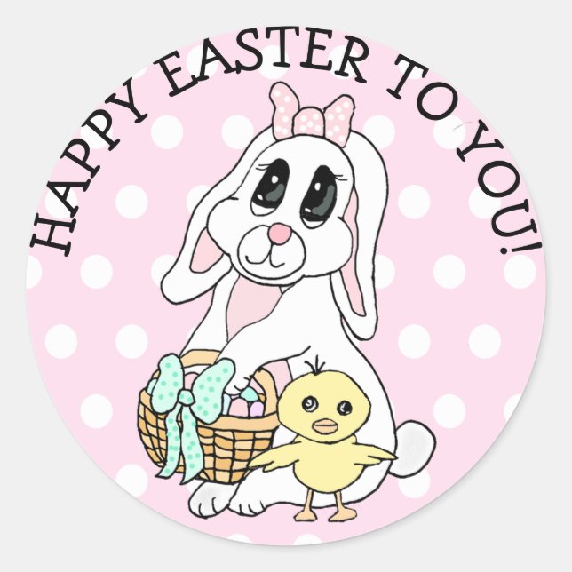 Pegatina Redonda Feliz Pascua a tu Conejo y a tu Chick (Anverso)