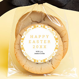 Pegatina Redonda Feliz Pascua Amarillo Elegante Personalizado de Pa