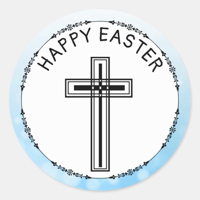 Pegatina Redonda Feliz Pascua Azul Cruz Pegatinas religiosos (Anverso)