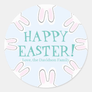 Pegatina Redonda Feliz Pascua azul pálido personalizado lindos con