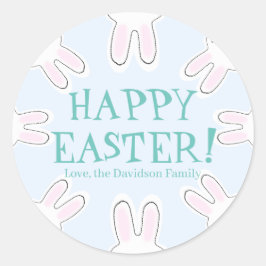 Pegatina Redonda Feliz Pascua azul pálido personalizado lindos cone