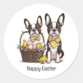 Pegatina Redonda Feliz Pascua Boston Terrier Dogs