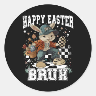 Pegatina Redonda Feliz Pascua Bruh Bunny Skateboarding Niño Pequeño