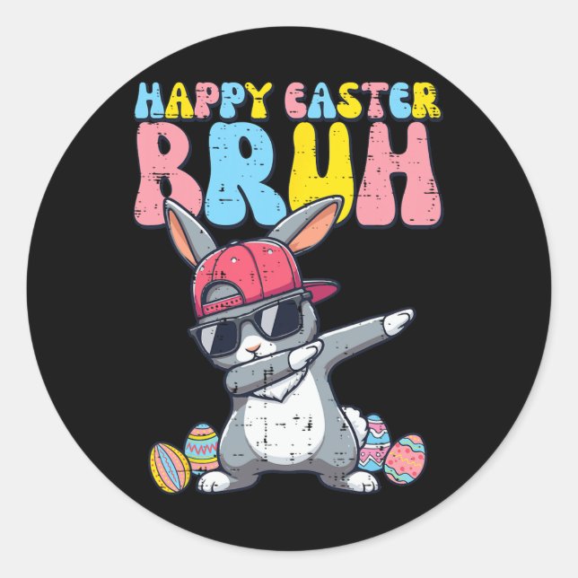 Pegatina Redonda Feliz Pascua Bruh Conejo Dab Conejo Baile Niños (Anverso)