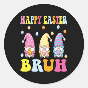 Pegatina Redonda Feliz Pascua Bruh Divertidos Gnomies Conejo Huevos
