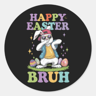 Pegatina Redonda Feliz Pascua Bruh Funny Dabbing Bunbit Bro