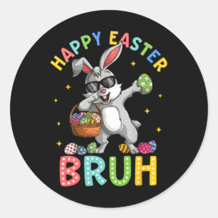 Pegatina Redonda Feliz Pascua Bruh Gracioso Conejo Conejo Conejo Ni