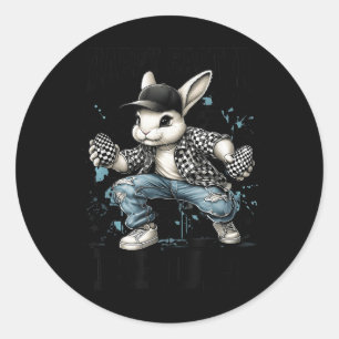 Pegatina Redonda Feliz Pascua Bruh Gracioso Conejo Conejo Conejo Ni