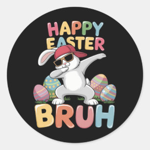 Pegatina Redonda Feliz Pascua Bruh Hermano Conejo De Conejo Diverti