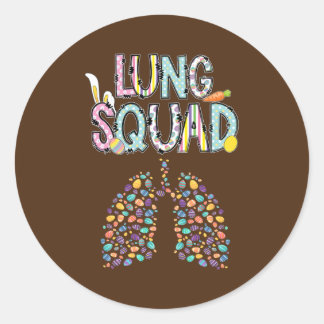 Pegatina Redonda Feliz Pascua Bunny Lung Squad RT Respiratorio