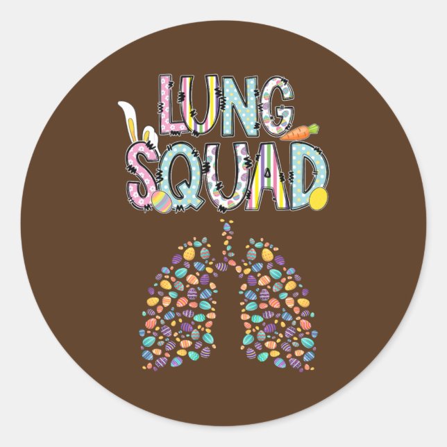 Pegatina Redonda Feliz Pascua Bunny Lung Squad RT Respiratorio (Anverso)