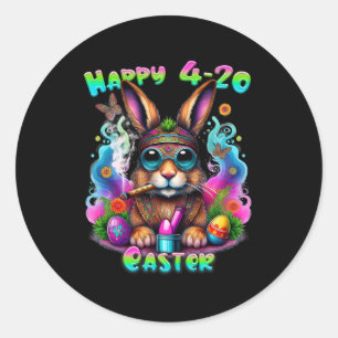Pegatina Redonda Feliz Pascua Bunny Smoed Weed Funny