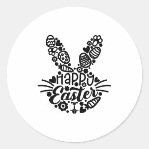 Pegatina Redonda Feliz Pascua, Cara de Conejo Hombres Mujeres Niños