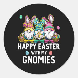 Pegatina Redonda Feliz Pascua Con Mis Chicas De Gnomies Niños Mujer