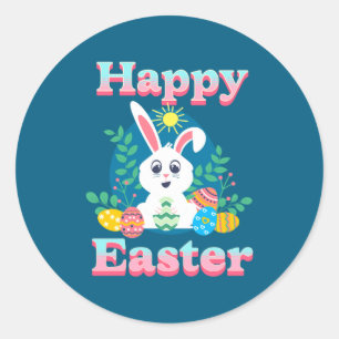 Pegatina Redonda Feliz Pascua Conejito de Pascua Lindo Busqueda de