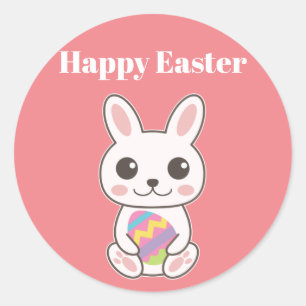 Pegatina Redonda Feliz Pascua Conejito Lindo