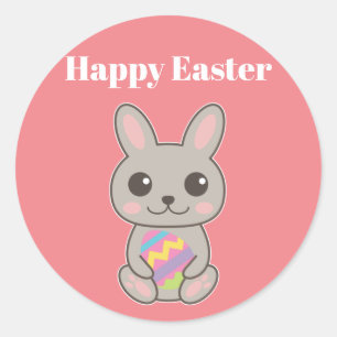 Pegatina Redonda Feliz Pascua Conejito Lindo Clásico Sticker Redond