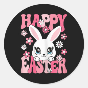 Pegatina Redonda Feliz Pascua Conejo de Pascua Mujeres Chicas Niños