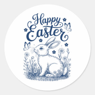 Pegatina Redonda Feliz Pascua Conejo Lindo Conejito Pascua Mujeres