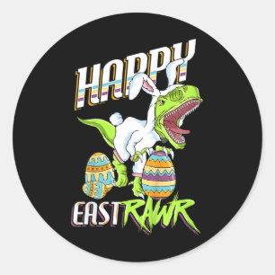 Pegatina Redonda Feliz Pascua Cute Trex Dinosaur Conejo de Pascua H