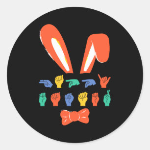 Pegatina Redonda Feliz Pascua de Resurrección en lengua de señas du