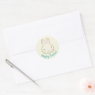 Pegatina Redonda Feliz Pascua, dulce conejito de Pascua