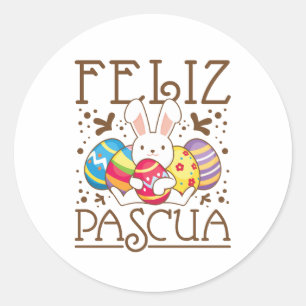 Pegatina Redonda Feliz Pascua Español