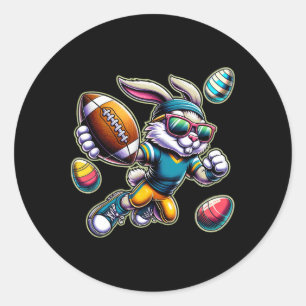 Pegatina Redonda Feliz Pascua Fútbol Chicos Conejo De Pascua Divert