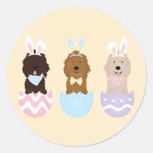 Pegatina Redonda Feliz Pascua Goldendoodle Dogs