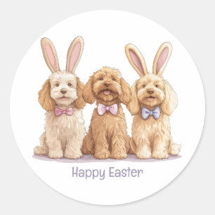 Pegatina Redonda Feliz Pascua Goldendoodle Dogs