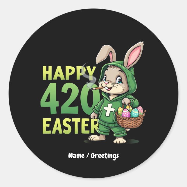 Pegatina Redonda Feliz Pascua Gracioso Diseño Conejo de Pascua (Anverso)