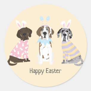 Pegatina Redonda Feliz Pascua, grandes perros daneses