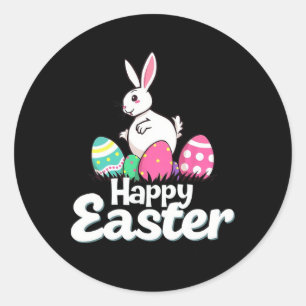 Pegatina Redonda Feliz Pascua Grasa Bunny Easter Outfit Egne Nest F