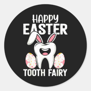 Pegatina Redonda Feliz Pascua Hada de los Dientes Dentista Higienis
