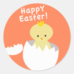 Pegatina Redonda Feliz Pascua Hatching Chick
