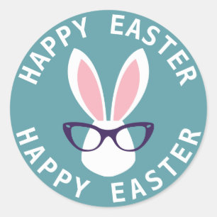 Pegatina Redonda Feliz Pascua Hipster Easter Bunny